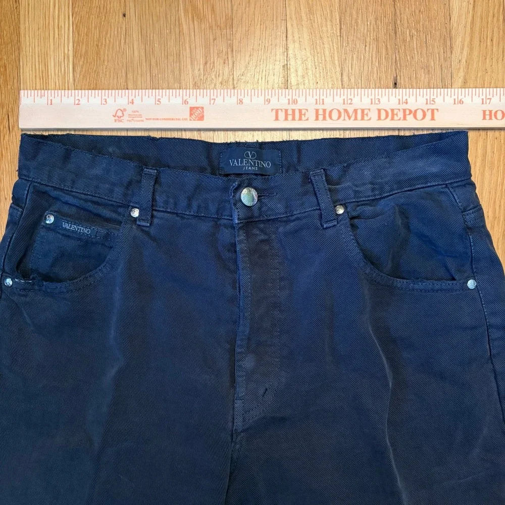Valentino Jeans Vintage Straight Leg Mens 34 Navy Blue Distressed Made In Italy